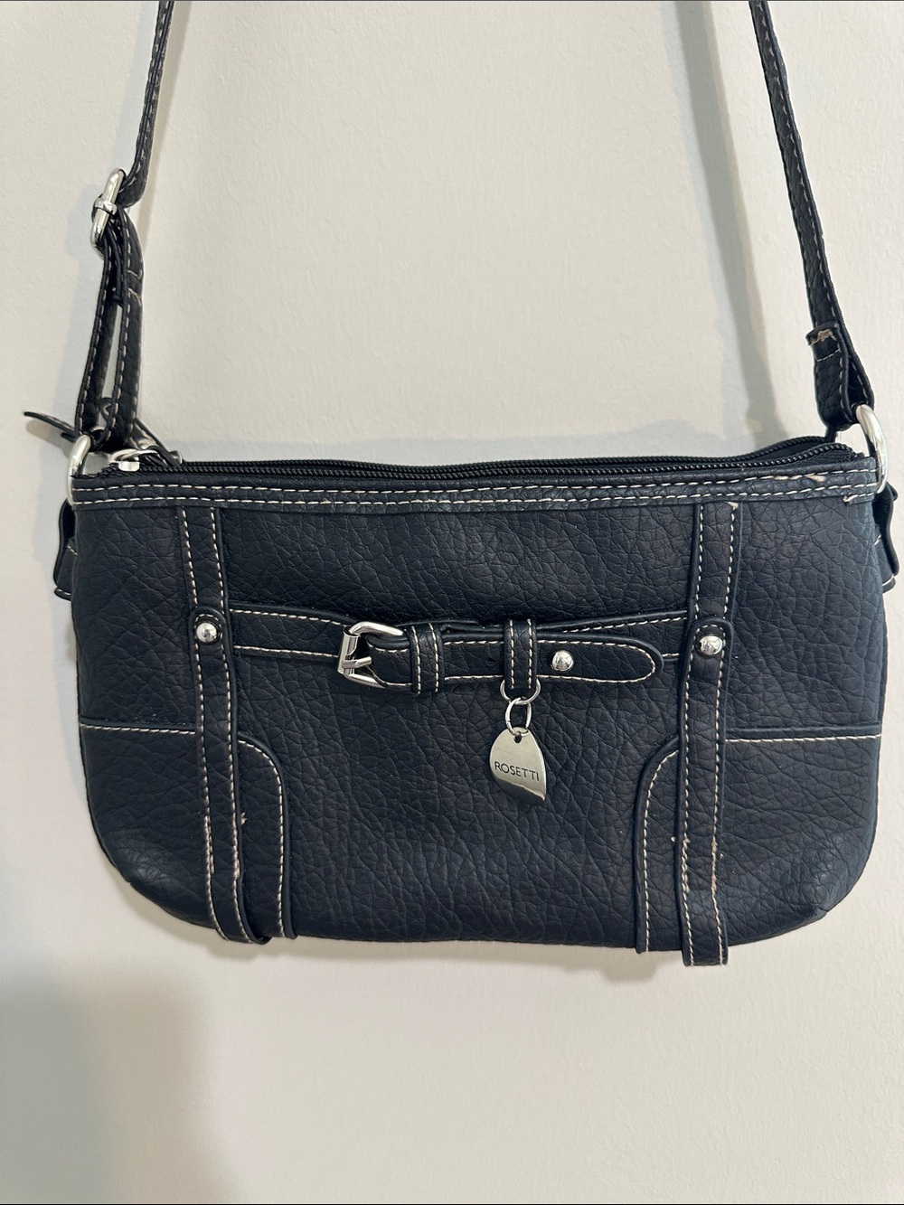 Rosetti Black Pebbled Crossbody Organizer Bag Triple Zip Like New